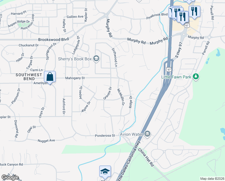 map of restaurants, bars, coffee shops, grocery stores, and more near 60942 Granite Drive in Bend