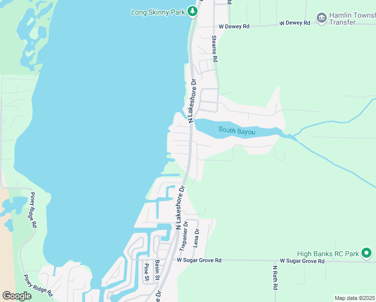 map of restaurants, bars, coffee shops, grocery stores, and more near 7112 Lake Street in Ludington