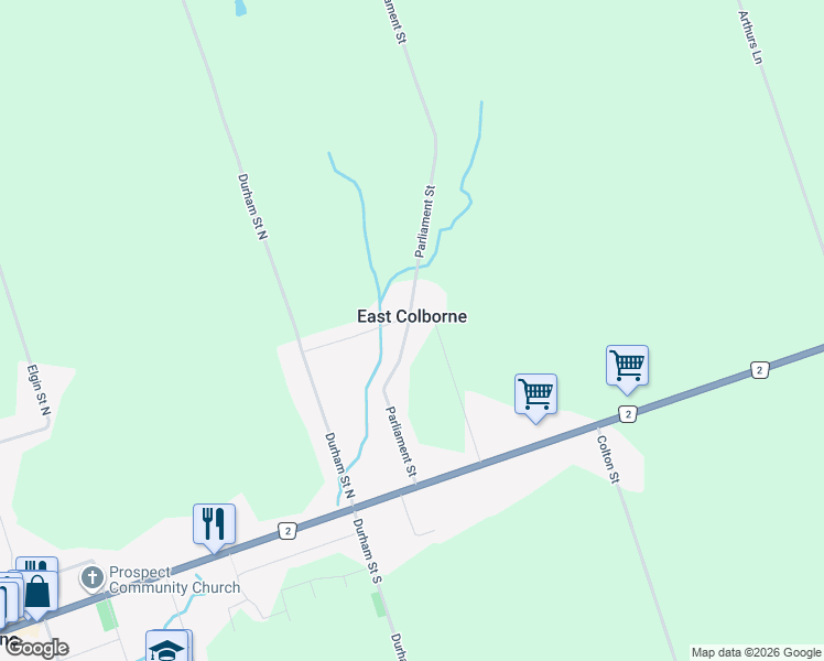 map of restaurants, bars, coffee shops, grocery stores, and more near 40 Parliament Street in Colborne