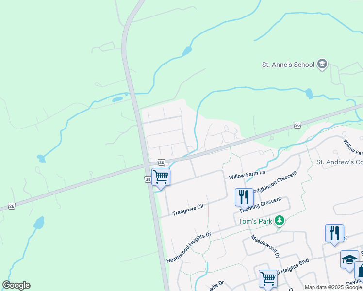 map of restaurants, bars, coffee shops, grocery stores, and more near 1 Duncton Wood Crescent in Aurora