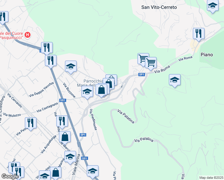 map of restaurants, bars, coffee shops, grocery stores, and more near 41 Via del Palazzo in Capanne-Prato-Cinquale