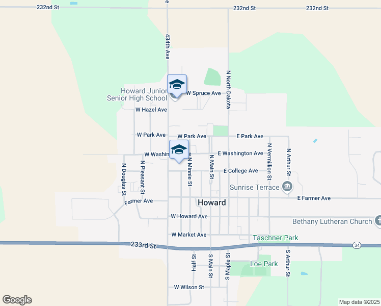 map of restaurants, bars, coffee shops, grocery stores, and more near 298 North Minnie Street in Howard