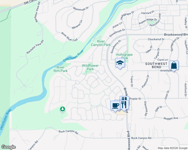 map of restaurants, bars, coffee shops, grocery stores, and more near 19485 Fishhawk Loop in Bend