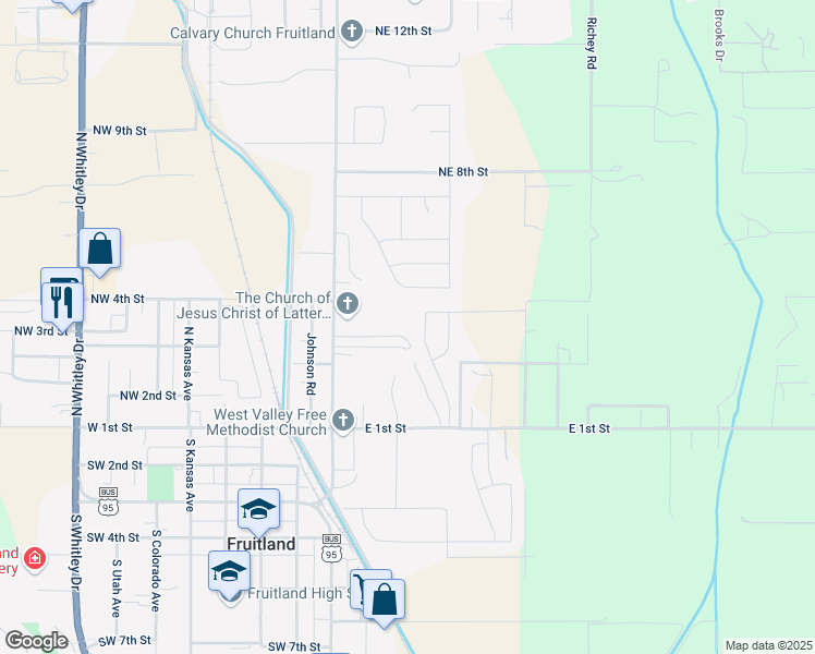map of restaurants, bars, coffee shops, grocery stores, and more near 575 Syringa Springs Drive in Fruitland