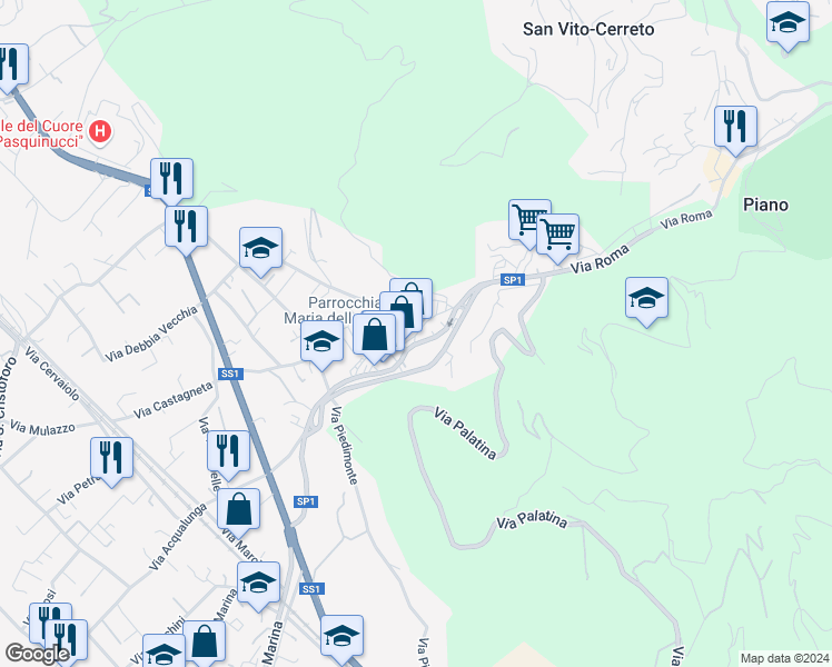 map of restaurants, bars, coffee shops, grocery stores, and more near 41 Via del Palazzo in Capanne-Prato-Cinquale