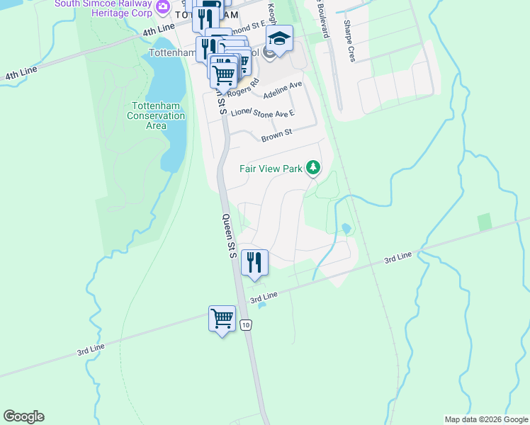 map of restaurants, bars, coffee shops, grocery stores, and more near 37 Donnan Drive in New Tecumseth