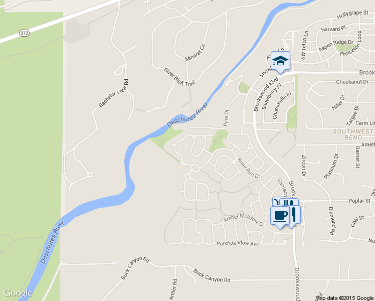map of restaurants, bars, coffee shops, grocery stores, and more near 60972 Creekstone Loop in Bend