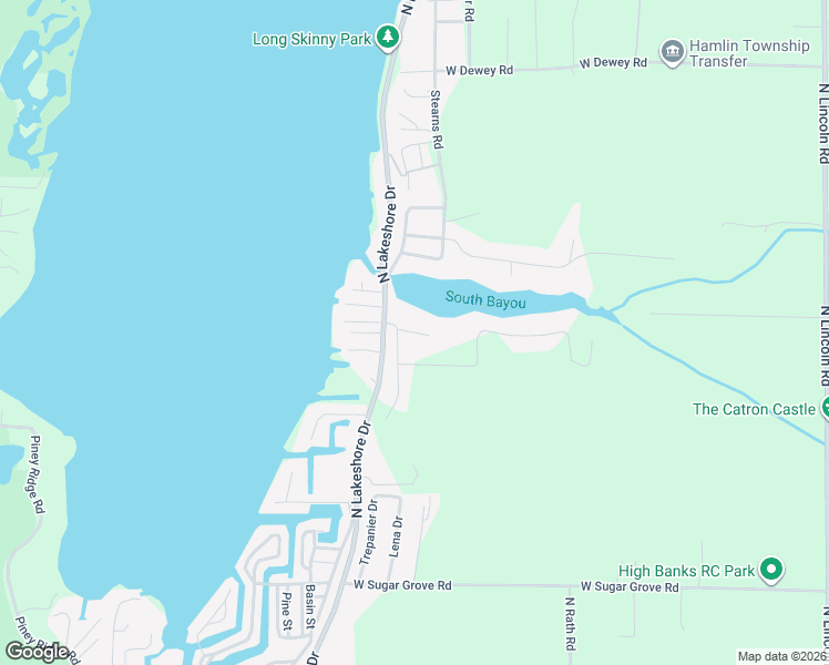 map of restaurants, bars, coffee shops, grocery stores, and more near 7038 Ohio Road in Ludington