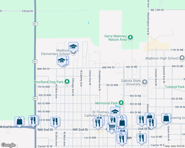 map of restaurants, bars, coffee shops, grocery stores, and more near 443-493 Northwest 9th Street in Madison