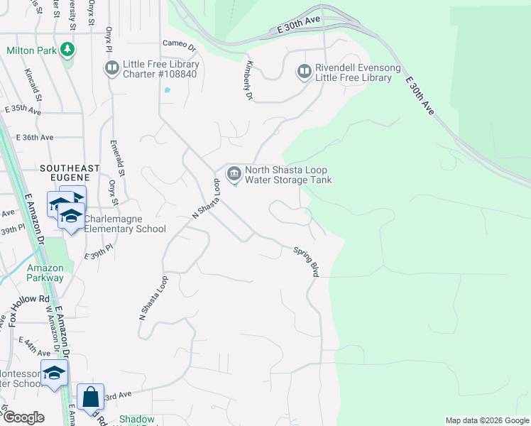 map of restaurants, bars, coffee shops, grocery stores, and more near 1935 Woodson Loop in Eugene