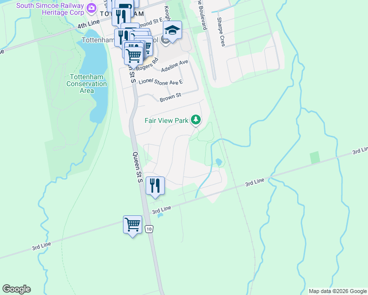 map of restaurants, bars, coffee shops, grocery stores, and more near 82 Martin Trail in New Tecumseth
