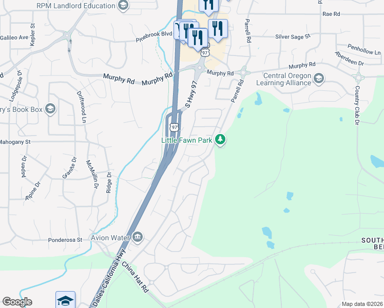 map of restaurants, bars, coffee shops, grocery stores, and more near 60982 Grand Targhee Drive in Bend