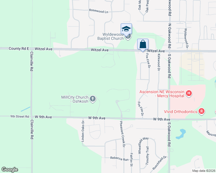 map of restaurants, bars, coffee shops, grocery stores, and more near 3159 Quail Run Drive in Oshkosh