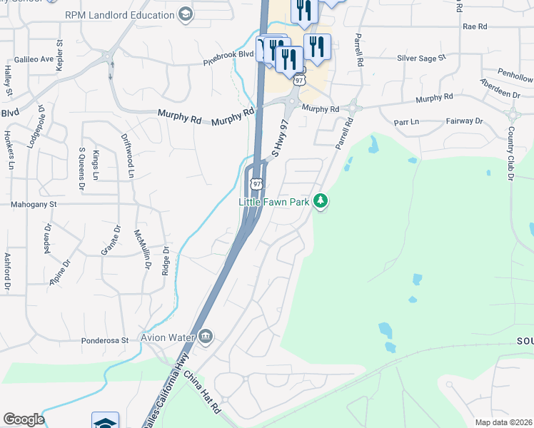 map of restaurants, bars, coffee shops, grocery stores, and more near 61166 Southeast Geary Drive in Bend