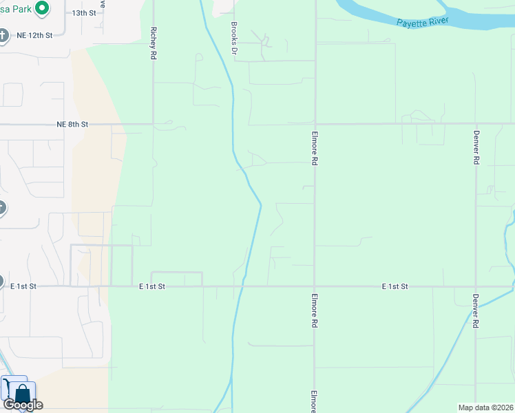 map of restaurants, bars, coffee shops, grocery stores, and more near 7655 Elmore Road in Fruitland