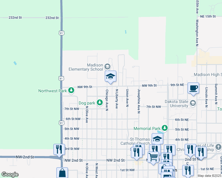 map of restaurants, bars, coffee shops, grocery stores, and more near 613 Northwest 9th Street in Madison