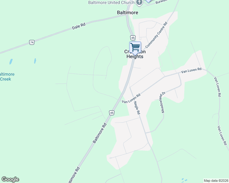 map of restaurants, bars, coffee shops, grocery stores, and more near 4662 Northumberland 45 in Cobourg