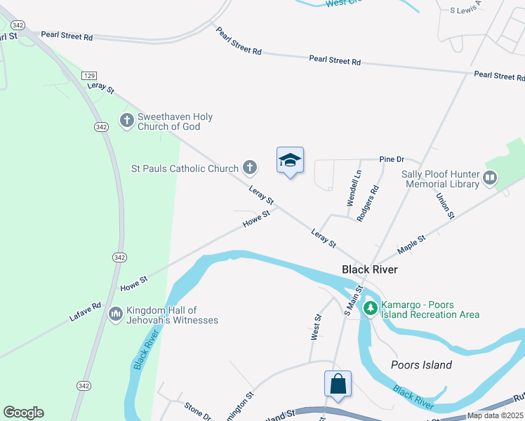 map of restaurants, bars, coffee shops, grocery stores, and more near 120 Howe Street in Black River