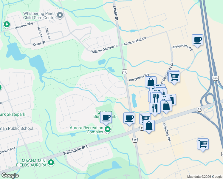 map of restaurants, bars, coffee shops, grocery stores, and more near 241 Holladay Drive in Aurora