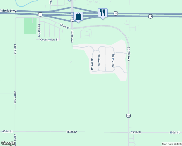 map of restaurants, bars, coffee shops, grocery stores, and more near 58 Southfork Place Southeast in Kasson