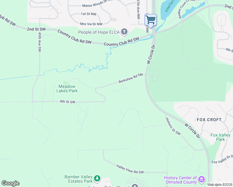 map of restaurants, bars, coffee shops, grocery stores, and more near 3890 Berkshire Road Southwest in Rochester