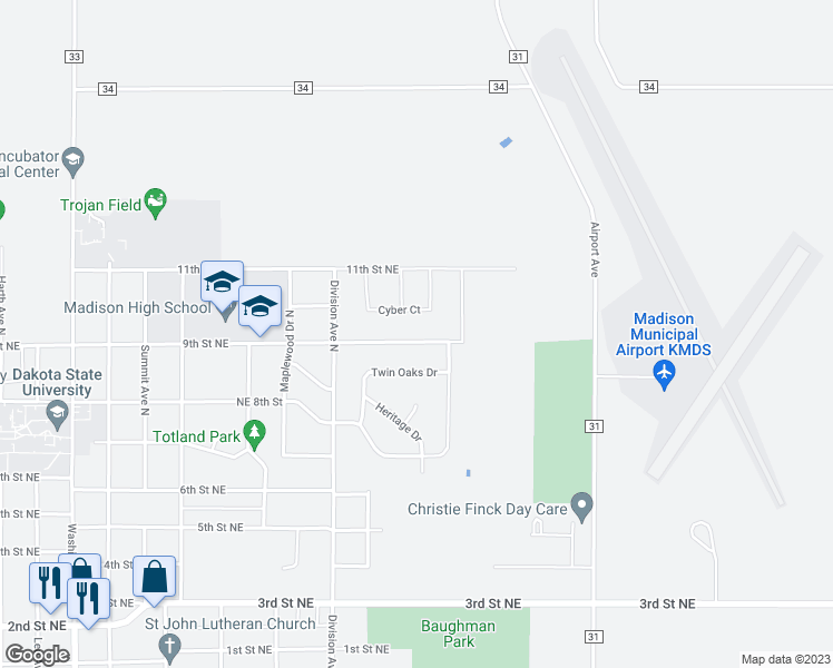 map of restaurants, bars, coffee shops, grocery stores, and more near 1102 9th Street Northeast in Madison