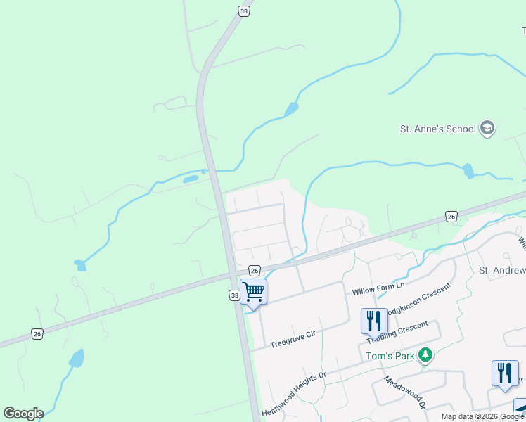 map of restaurants, bars, coffee shops, grocery stores, and more near 70 Woodland Hills Boulevard in Aurora