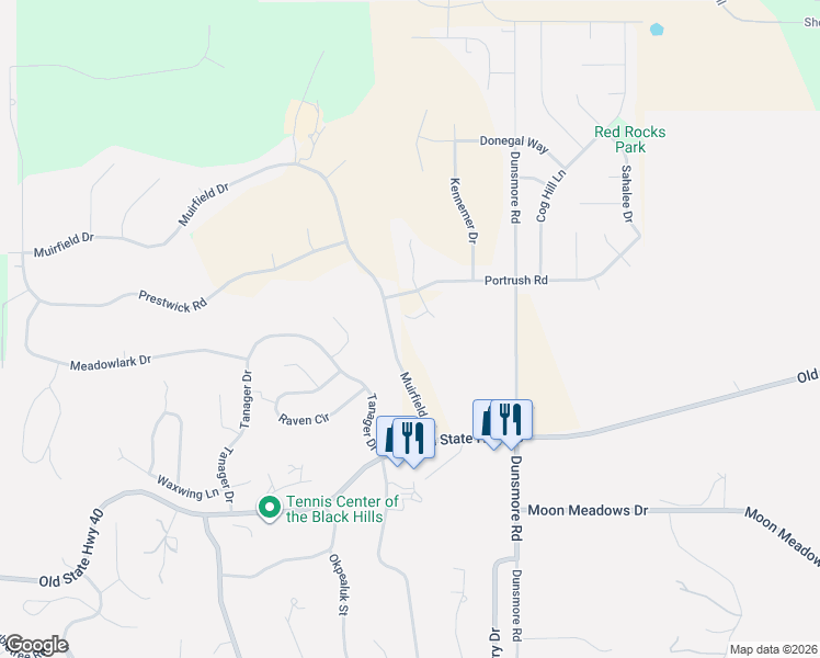 map of restaurants, bars, coffee shops, grocery stores, and more near 4534 Portrush Road in Rapid City