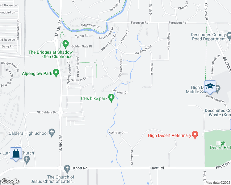 map of restaurants, bars, coffee shops, grocery stores, and more near 20939 Miramar Drive in Bend