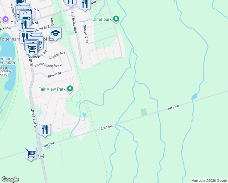 map of restaurants, bars, coffee shops, grocery stores, and more near 6438 3RD LINE in New Tecumseth