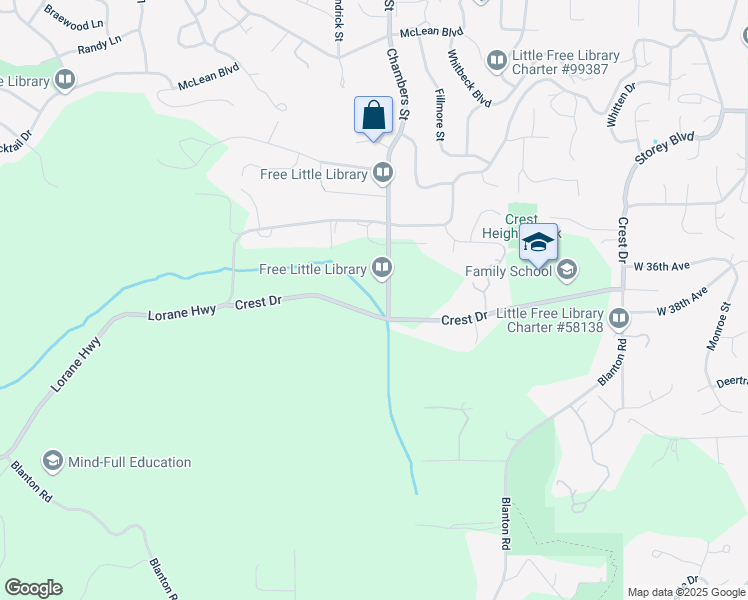 map of restaurants, bars, coffee shops, grocery stores, and more near 1767 Crest Drive in Eugene