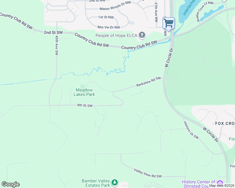map of restaurants, bars, coffee shops, grocery stores, and more near 3929 Berkshire Road Southwest in Rochester