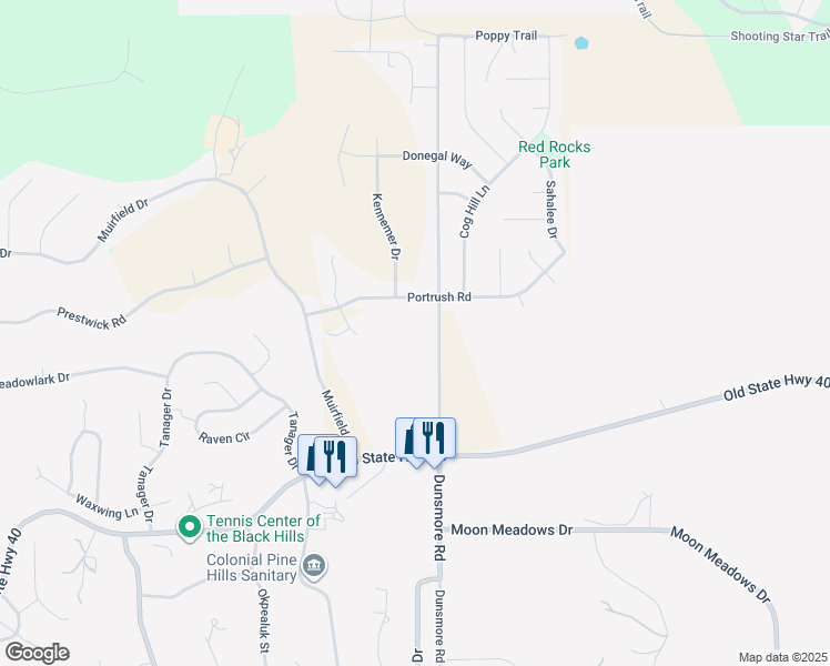 map of restaurants, bars, coffee shops, grocery stores, and more near 6929 Dunsmore Rd in Rapid City