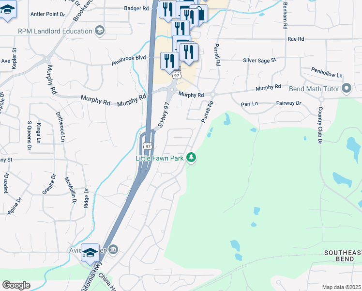 map of restaurants, bars, coffee shops, grocery stores, and more near 20176 Hawes Lane in Bend