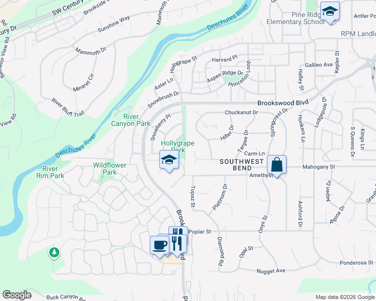 map of restaurants, bars, coffee shops, grocery stores, and more near 60924 Targee Drive in Bend