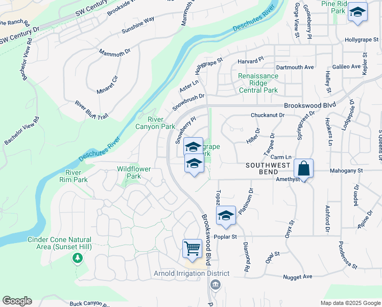 map of restaurants, bars, coffee shops, grocery stores, and more near 19564 Salmonberry Court in Bend