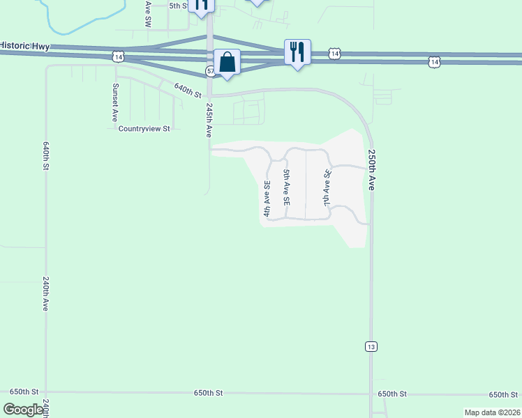 map of restaurants, bars, coffee shops, grocery stores, and more near 54 4th Avenue Southeast in Kasson