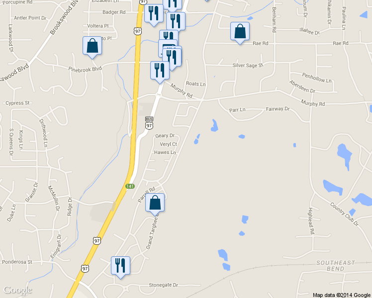 map of restaurants, bars, coffee shops, grocery stores, and more near 61022 Parrell Road in Bend