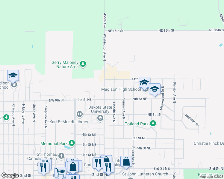 map of restaurants, bars, coffee shops, grocery stores, and more near 1027 Lincoln Avenue North in Madison