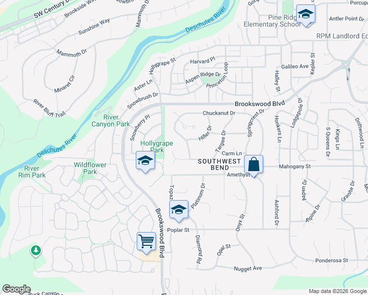 map of restaurants, bars, coffee shops, grocery stores, and more near 61021 Chuckanut Drive in Bend