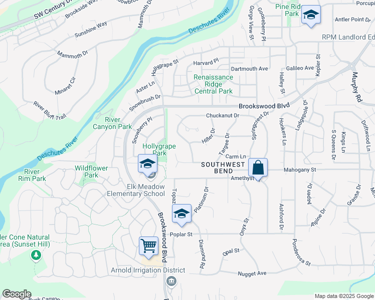 map of restaurants, bars, coffee shops, grocery stores, and more near 61021 Chuckanut Drive in Bend