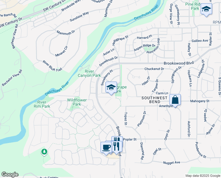 map of restaurants, bars, coffee shops, grocery stores, and more near 61016 Chamomile Place in Bend