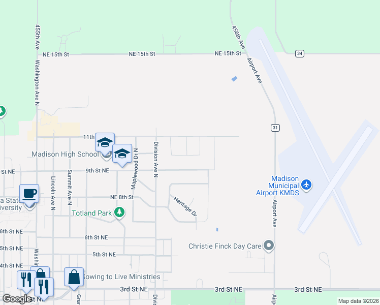 map of restaurants, bars, coffee shops, grocery stores, and more near 1102 9th Street Northeast in Madison