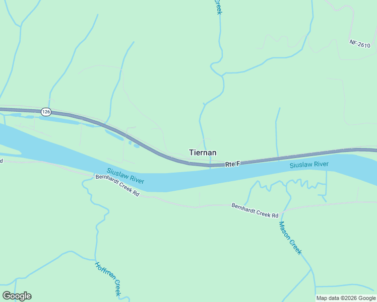 map of restaurants, bars, coffee shops, grocery stores, and more near 87461 Tiernan Road in Mapleton