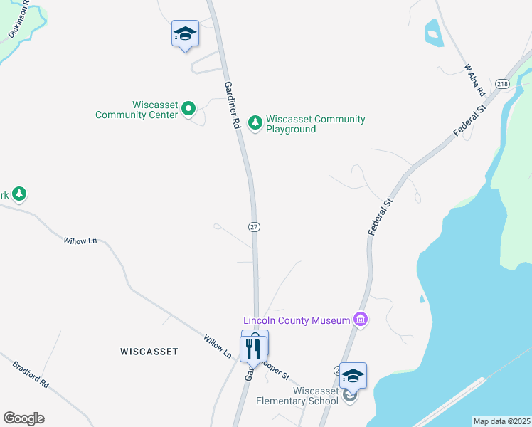 map of restaurants, bars, coffee shops, grocery stores, and more near 171 Gardiner Road in Wiscasset