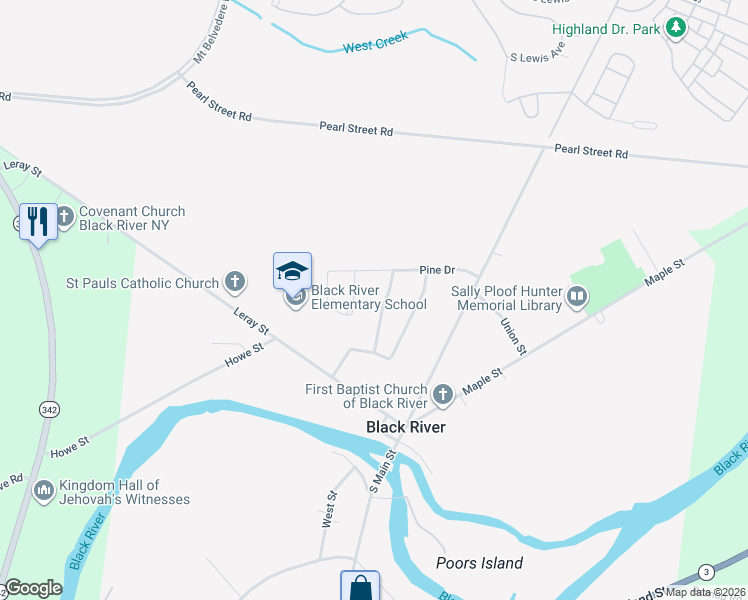 map of restaurants, bars, coffee shops, grocery stores, and more near 111 Wendell Lane in Black River