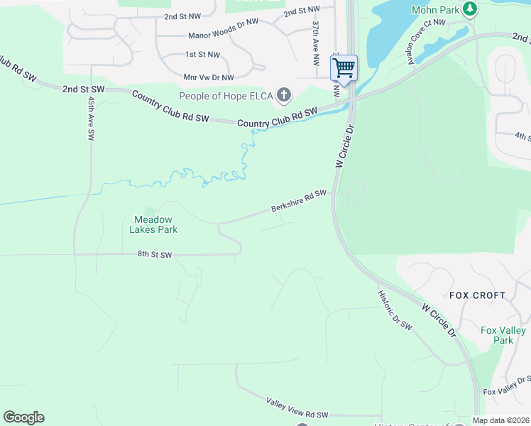 map of restaurants, bars, coffee shops, grocery stores, and more near 3890 Berkshire Road Southwest in Rochester