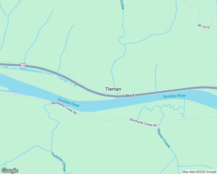 map of restaurants, bars, coffee shops, grocery stores, and more near 87461 Tiernan Road in Mapleton