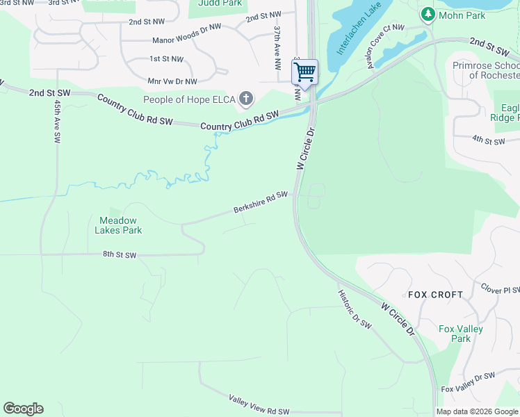 map of restaurants, bars, coffee shops, grocery stores, and more near 3783 Patio Lane Southwest in Rochester