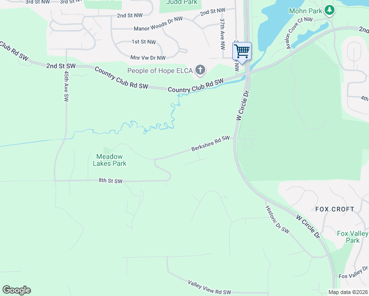 map of restaurants, bars, coffee shops, grocery stores, and more near 3890 Berkshire Road Southwest in Rochester